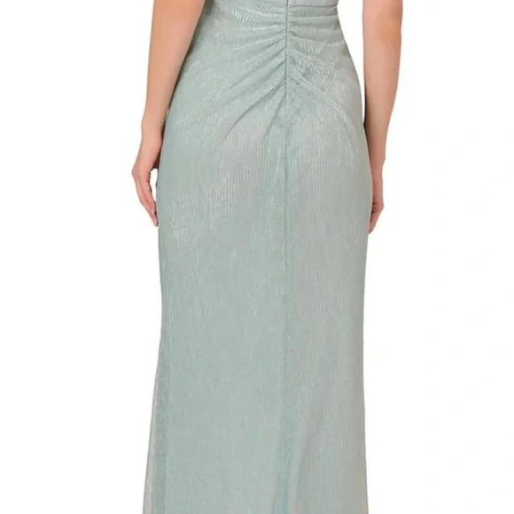 Adrianna Pappel gown, Smoke Mint. Mesh, cascade ruffle, high/low hem. - Picture 2 of 6